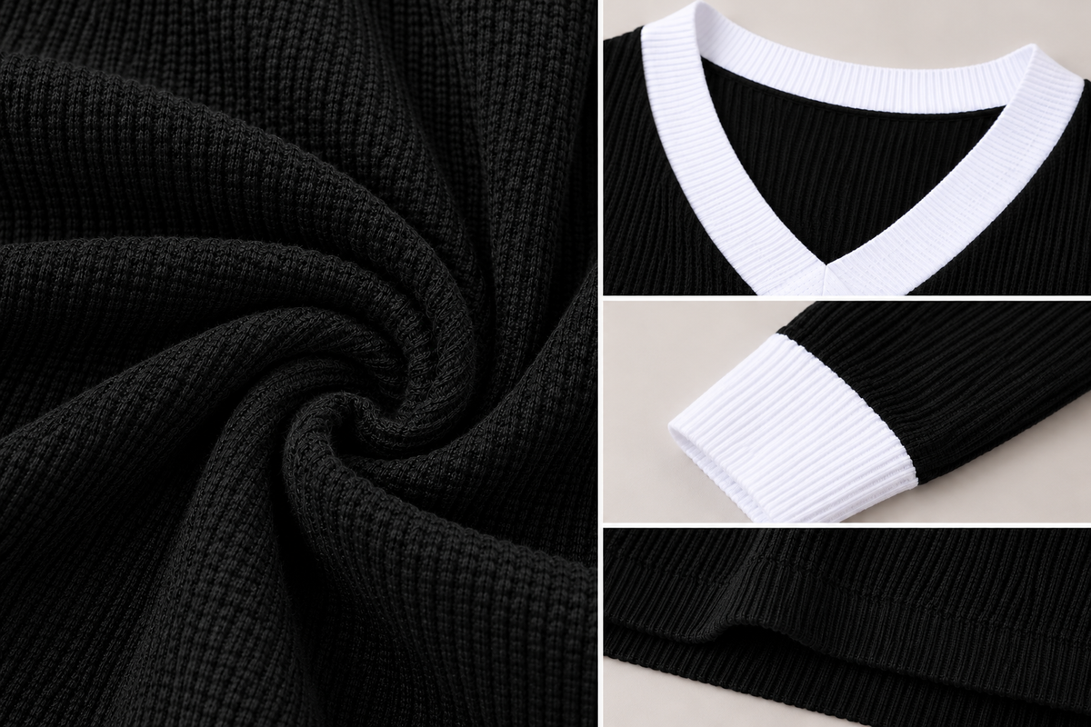 Plus Size V-Neck Long Sleeve Waffle Knit T-Shirt