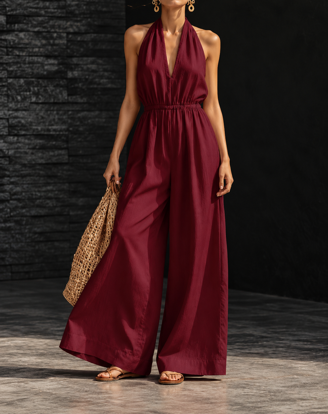 Full Size Halter Neck Wide-Leg Jumpsuit (Plus Size inculuded)