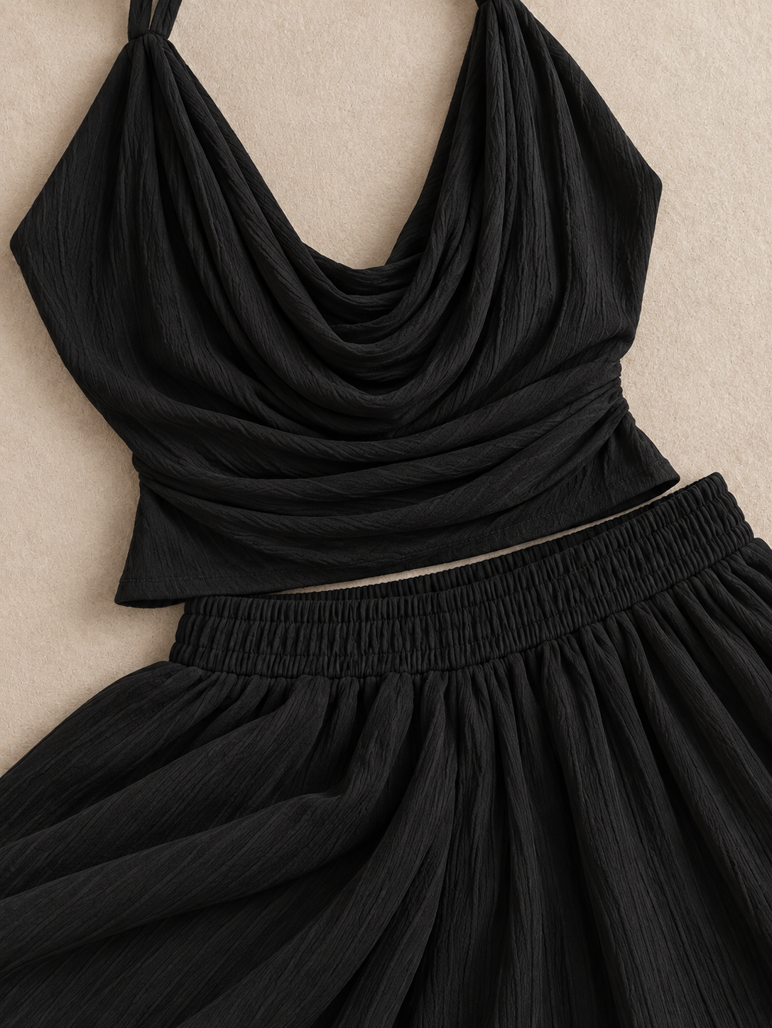 Halter Neck Top and Wide Leg Pants Set