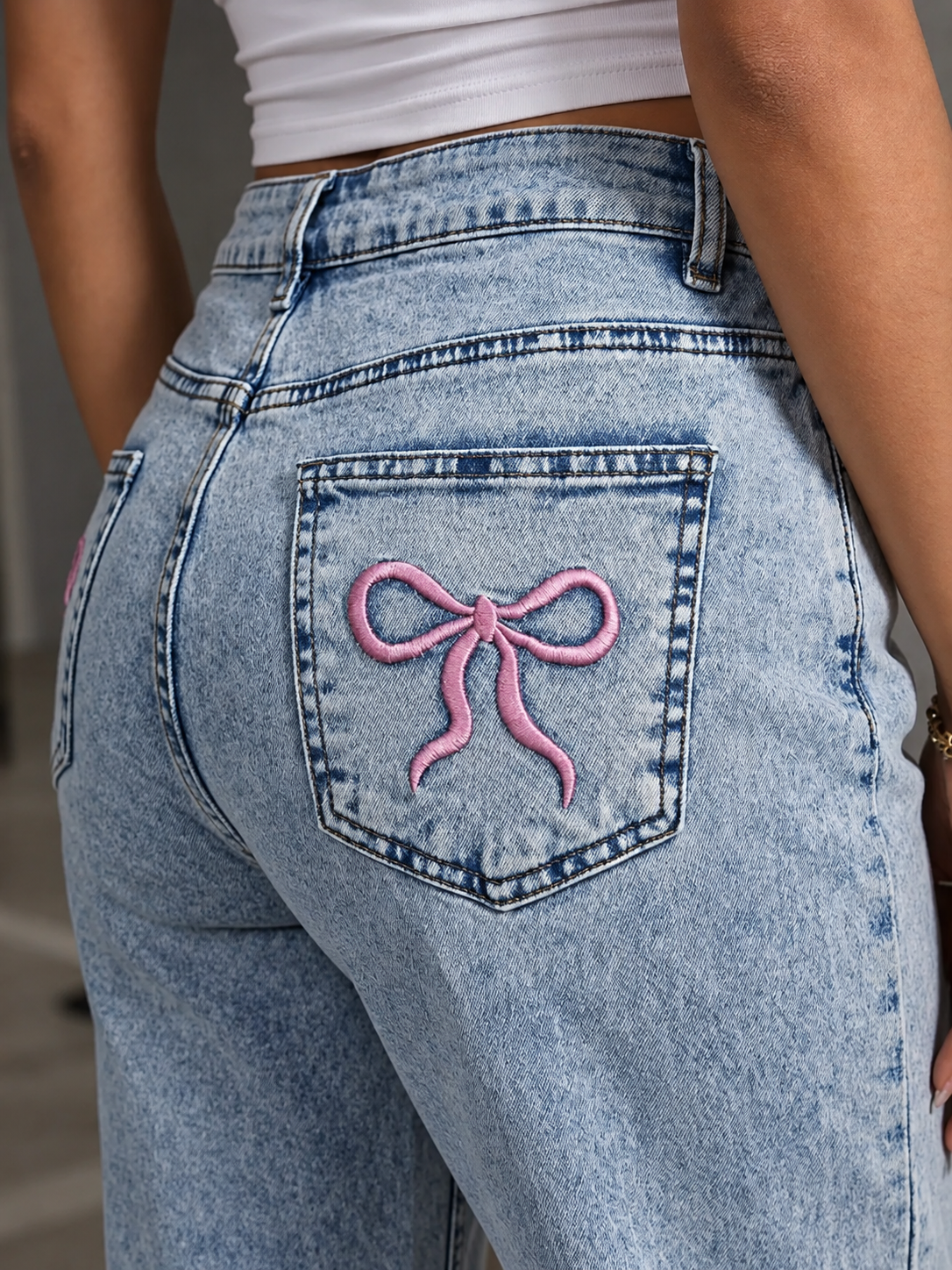 High-Waisted Acid Wash Straight Leg Jeans