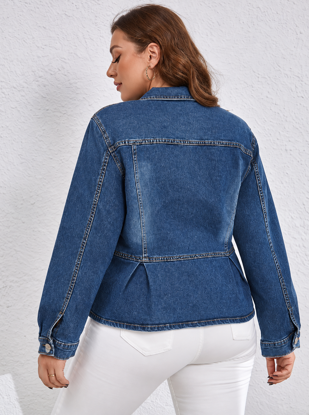 Plus Size Button-Up Peplum Denim Jacket