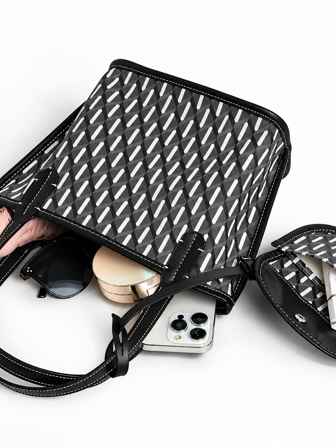 Geometric Handbag with Detachable Purse