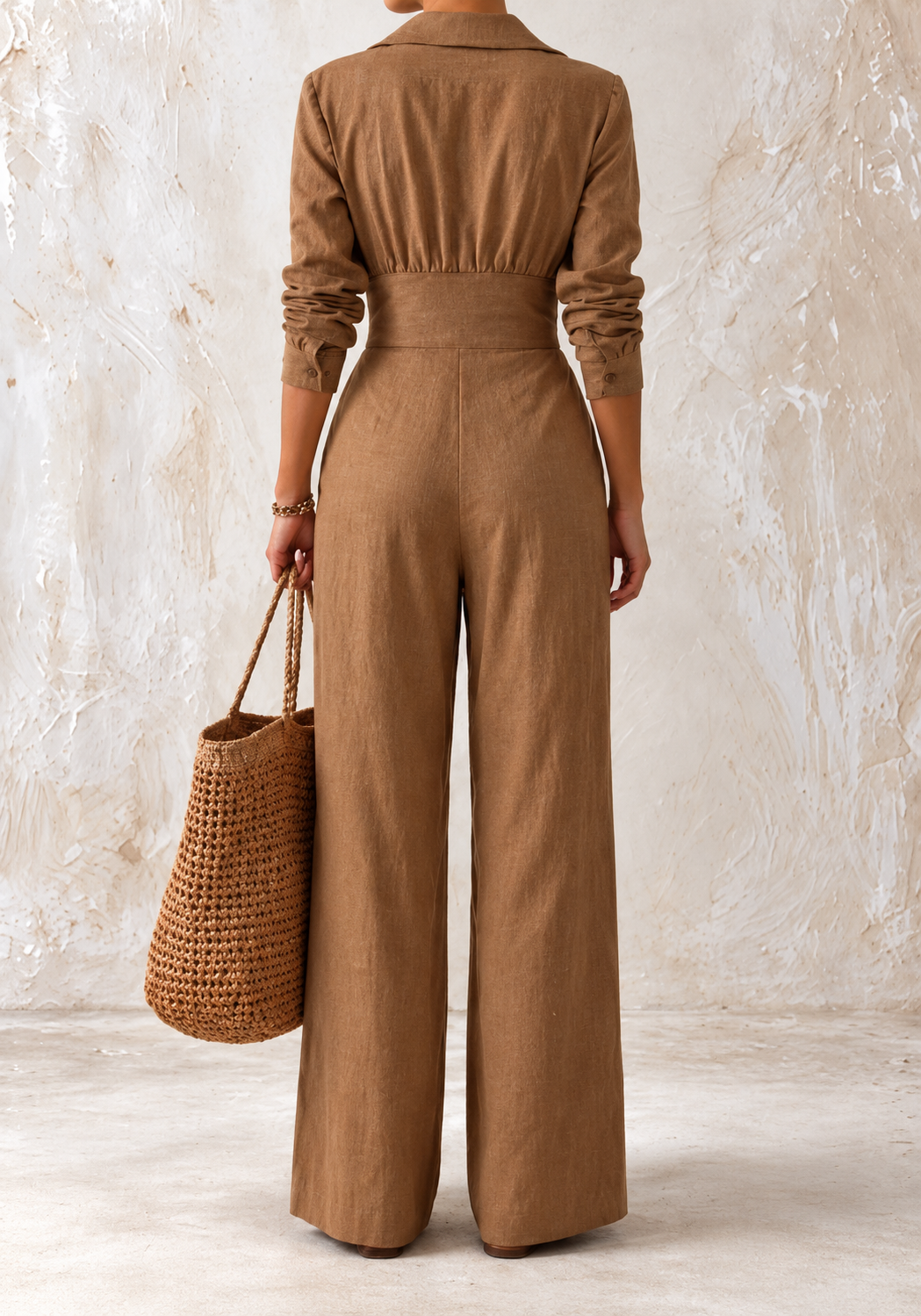 Lapel Collar Button Front Wide-Leg Jumpsuit