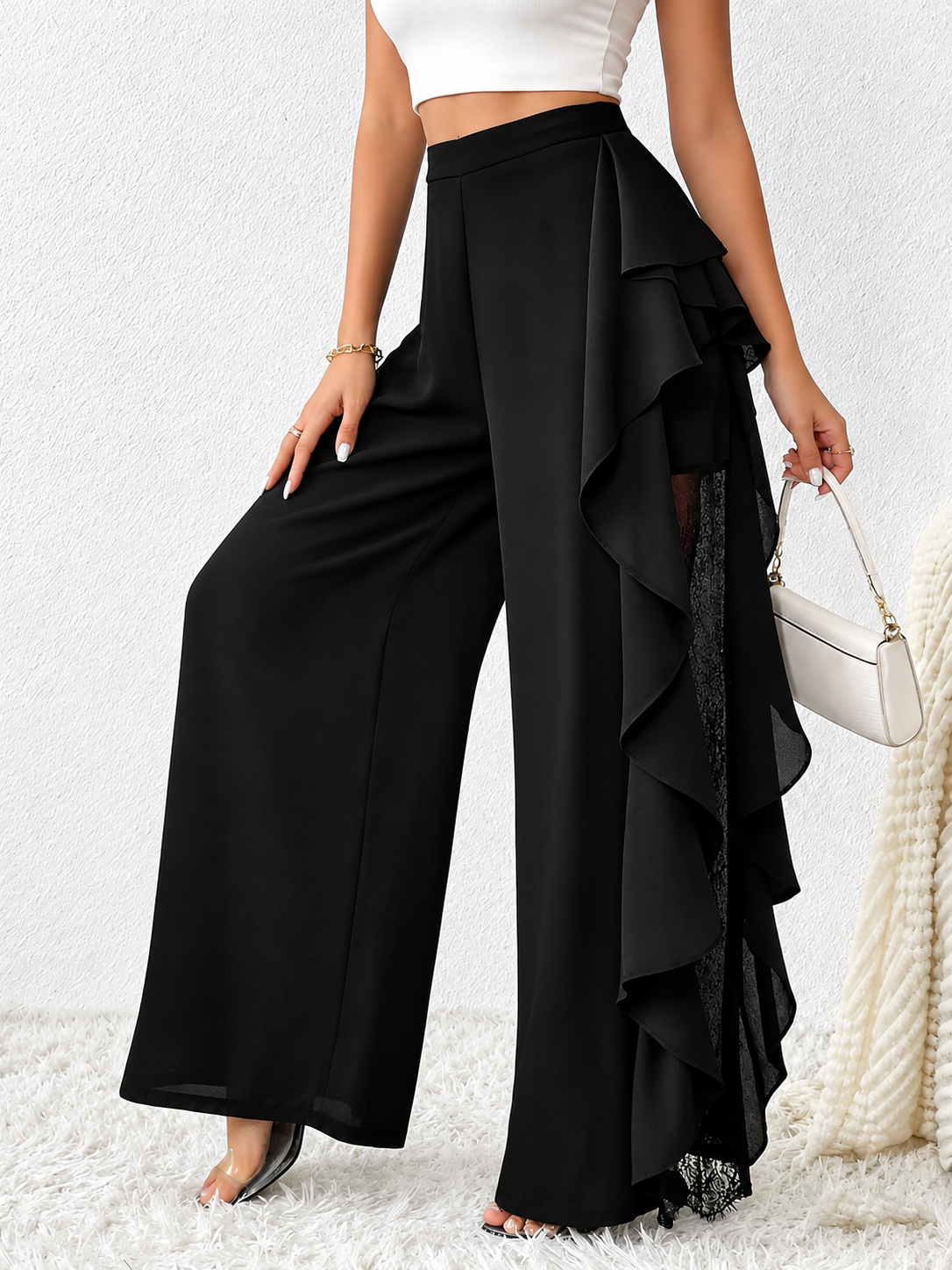 Ruffled Wide Leg Pants