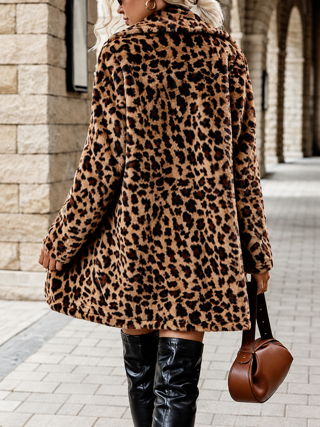 Leopard Print Faux Fur Longline Coat