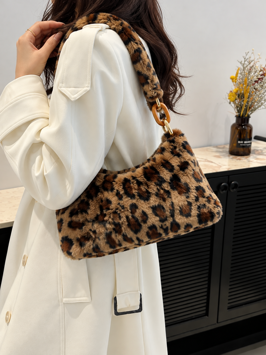 Leopard Fluff Shoulder Bag