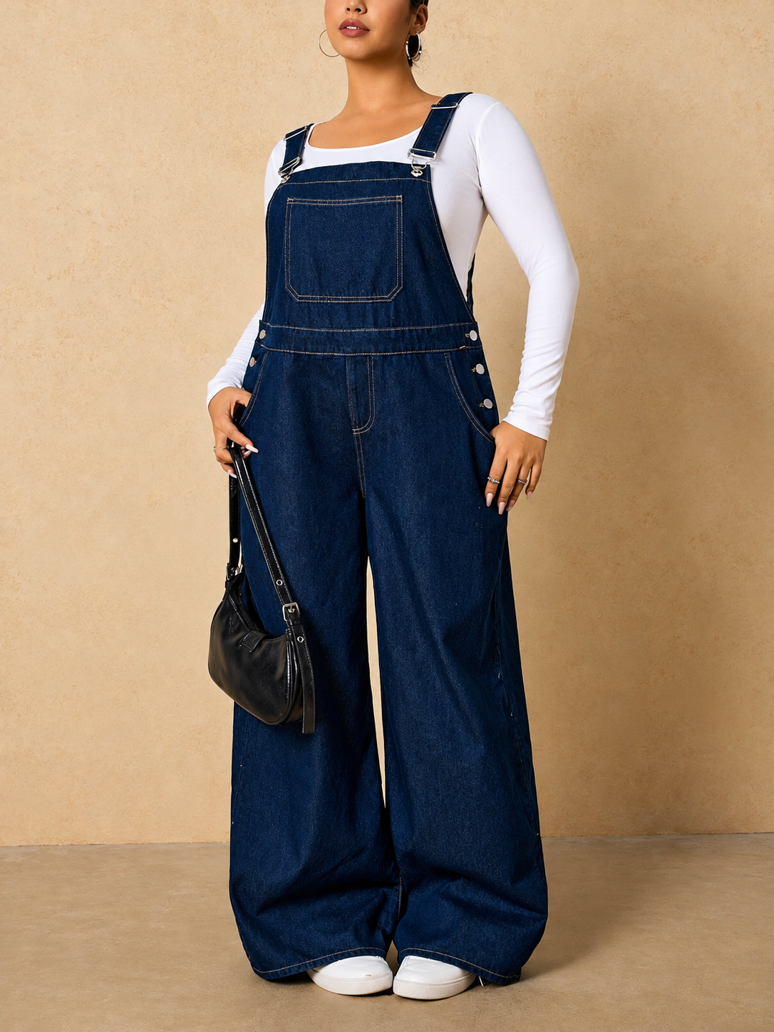 Plus Size Adjustable Strap Wide-Leg Denim Overalls