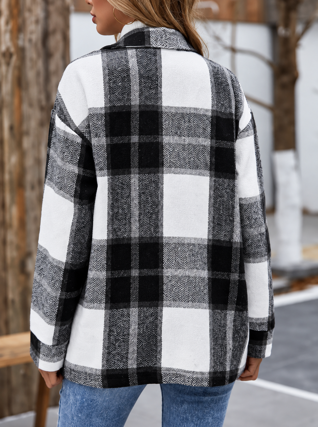 Plaid Button-Up Long Sleeve Shacket