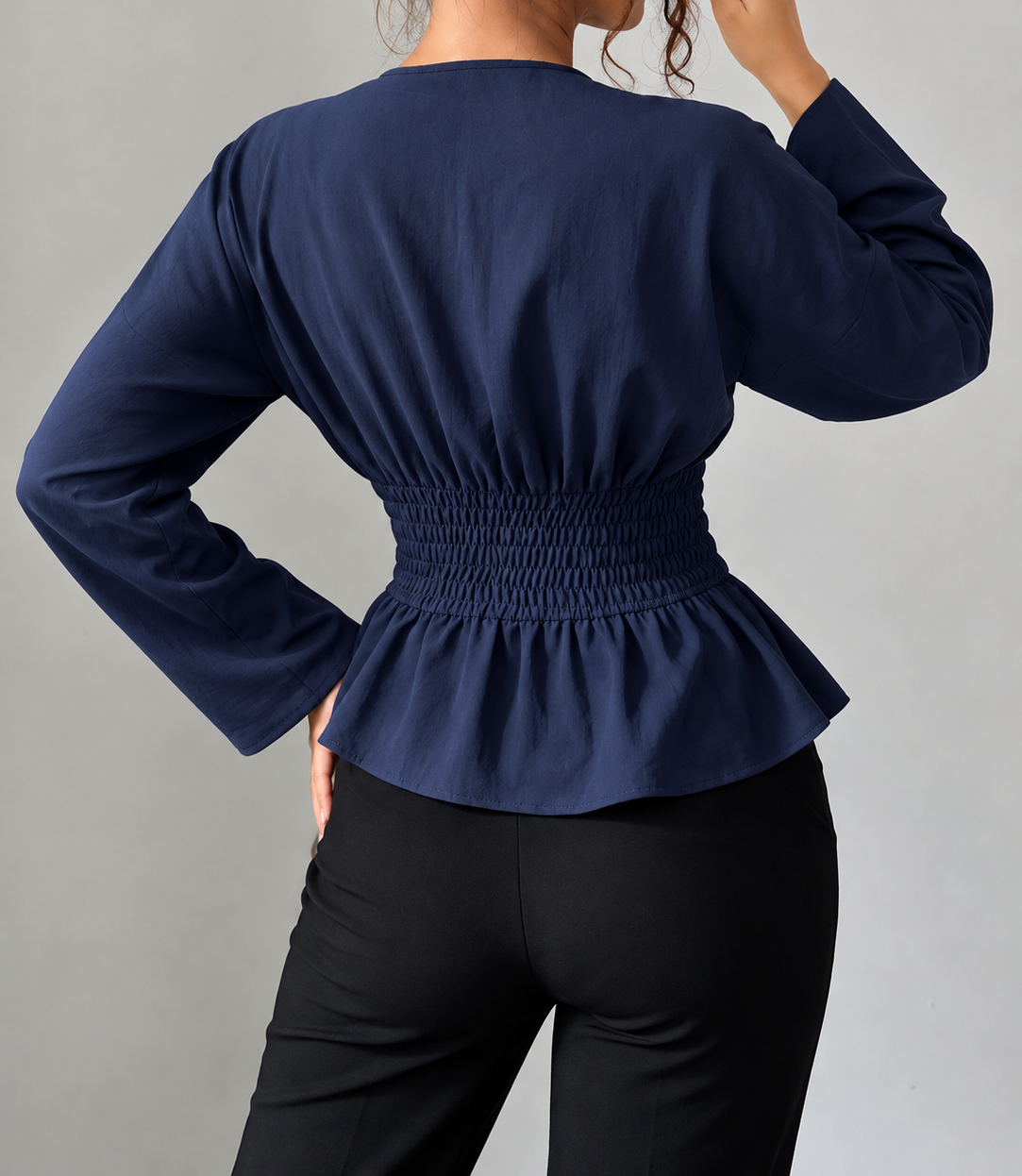 Surplice Long Sleeve Wrap Blouse
