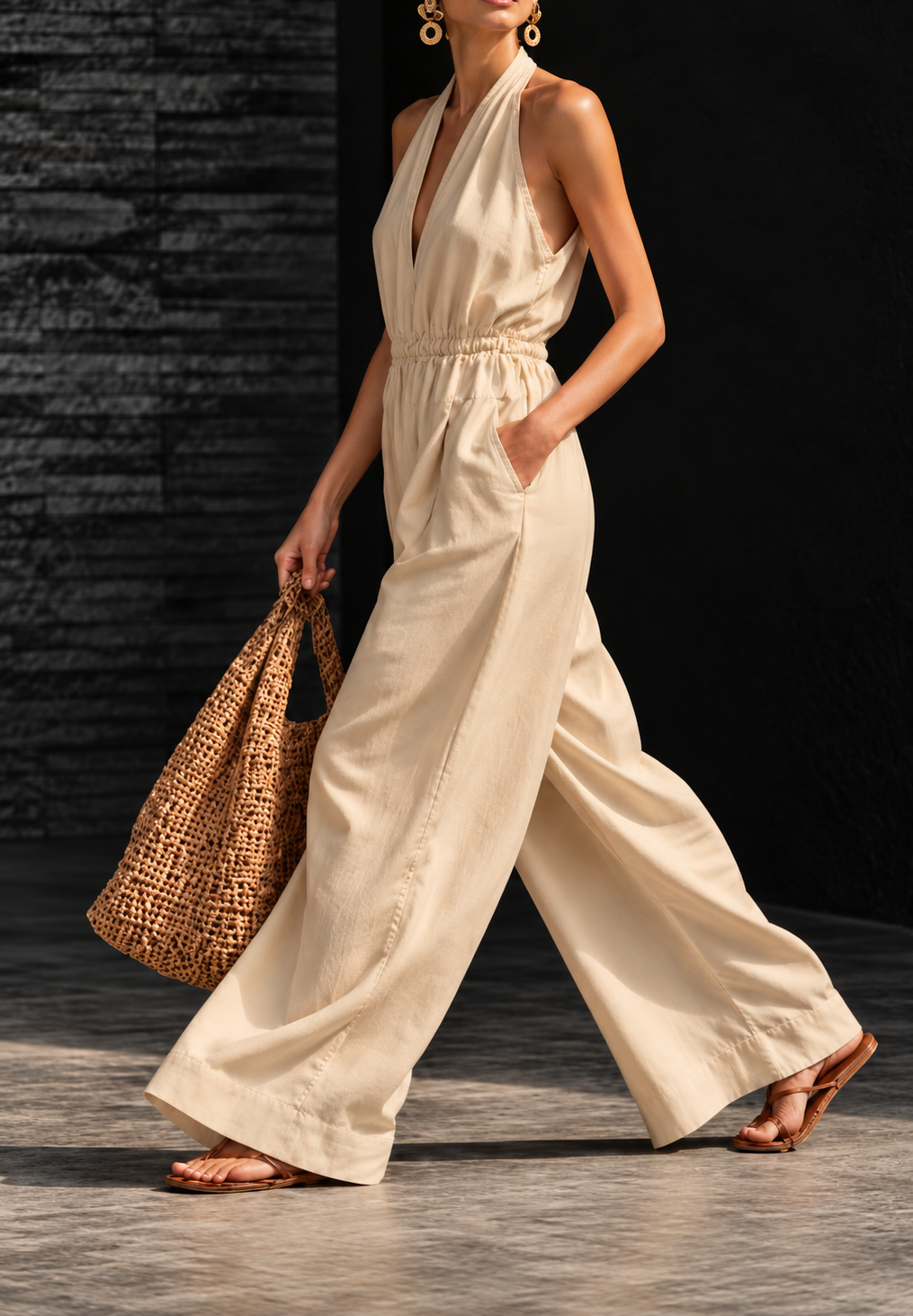 Full Size Halter Neck Wide-Leg Jumpsuit (Plus Size inculuded)