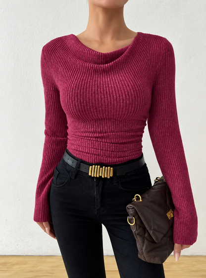 Cowl Neck Ribbed Knit Top
