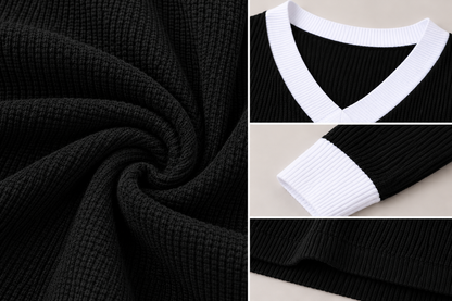 Plus Size V-Neck Long Sleeve Waffle Knit T-Shirt