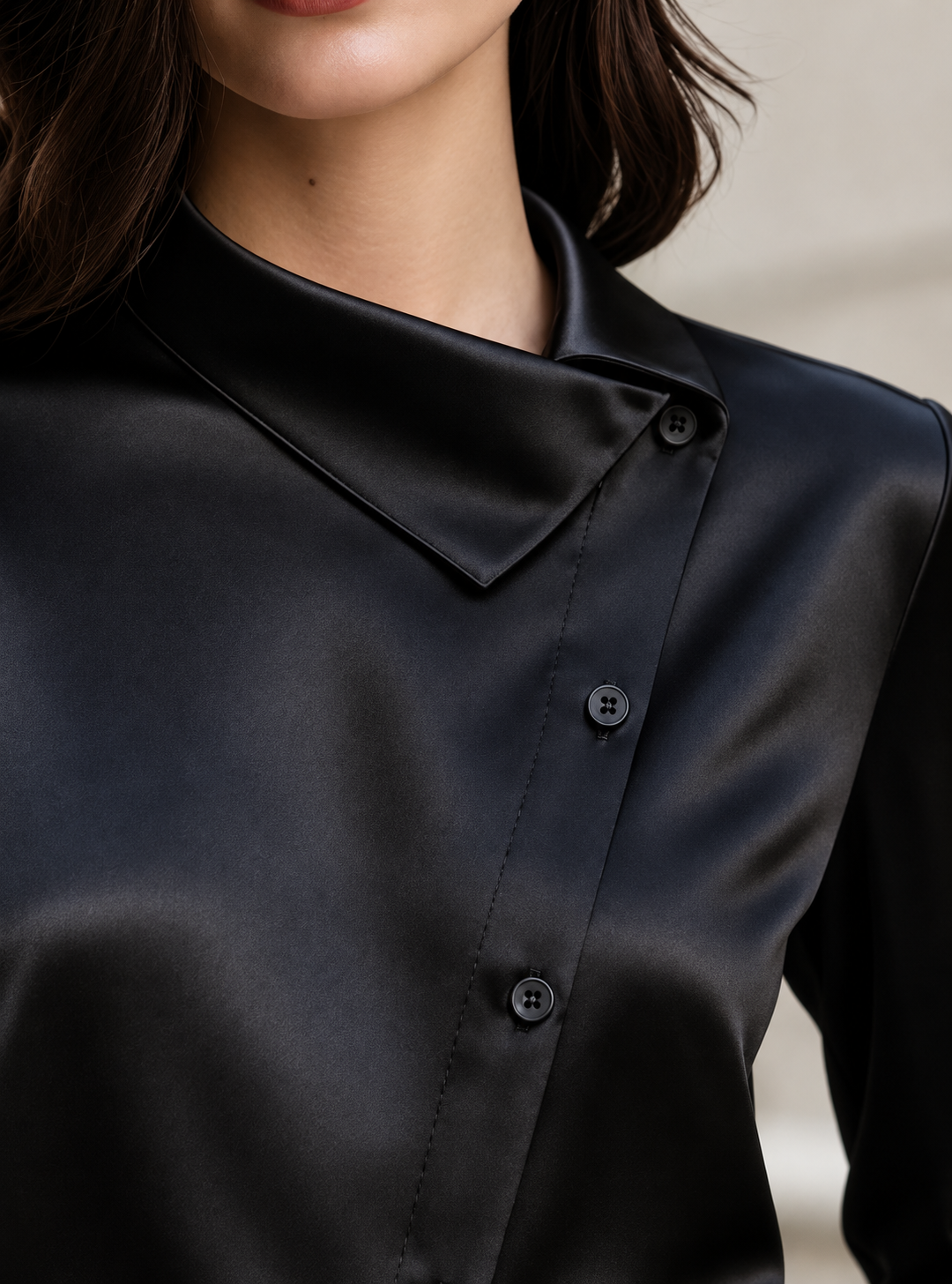 Asymmetric Collar Satin Blouse