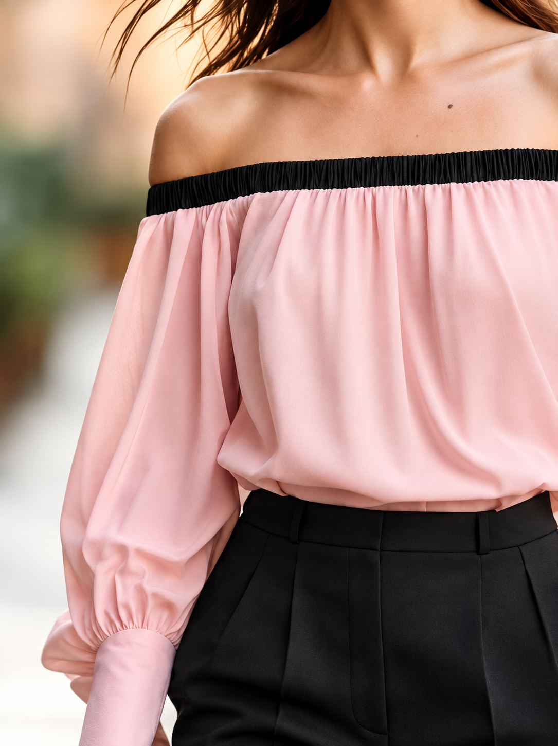 Off Shoulder Lantern Sleeve Blouse