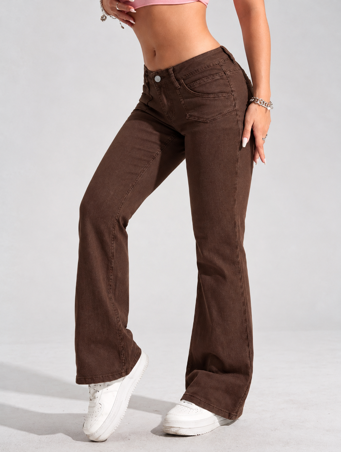 High-Waisted Flare Leg Jeans with Front Pockets
