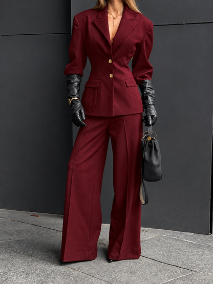Single-Breasted Blazer and Wide-Leg Pants Set