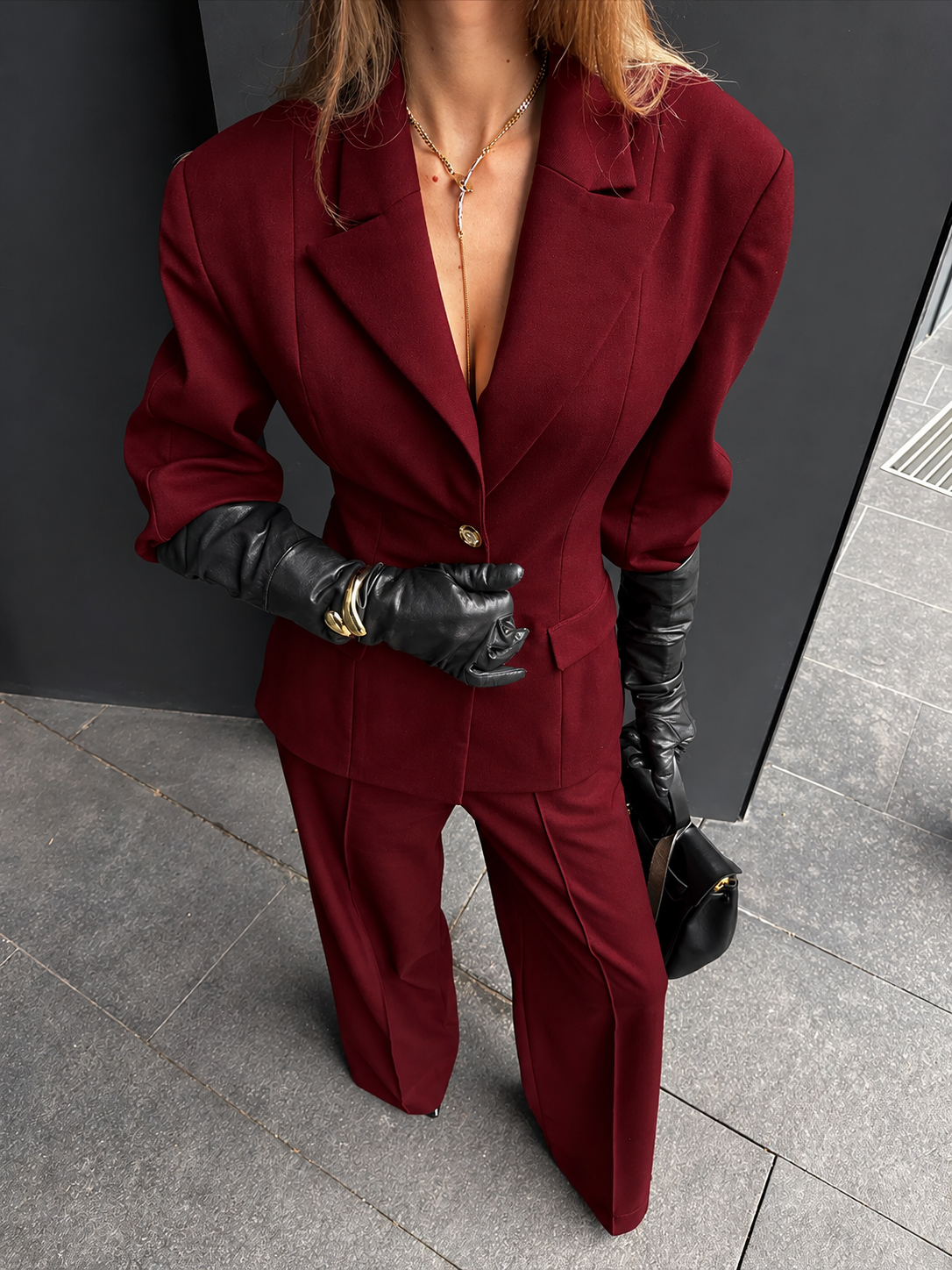 Single-Breasted Blazer and Wide-Leg Pants Set