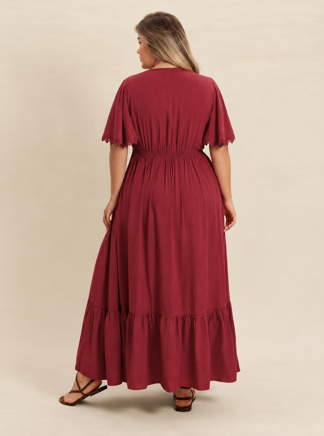 Plus Size Lace Detail Flutter Sleeve Maxi Dress