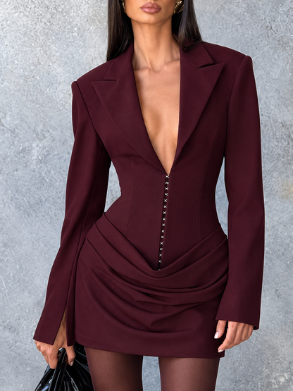 Full Size Blazer-Style Long Sleeve Mini Dress (Plus Size included)