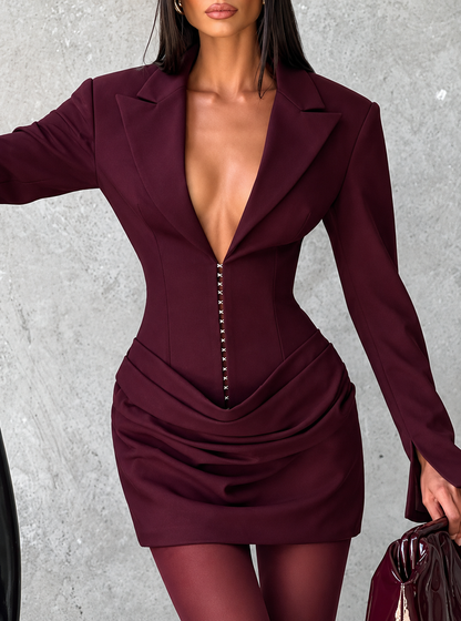 Full Size Blazer-Style Long Sleeve Mini Dress (Plus Size included)