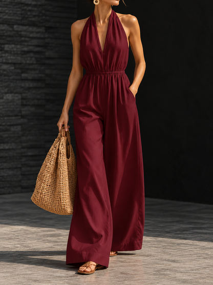 Full Size Halter Neck Wide-Leg Jumpsuit (Plus Size inculuded)