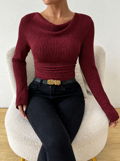 Cowl Neck Ribbed Knit Top