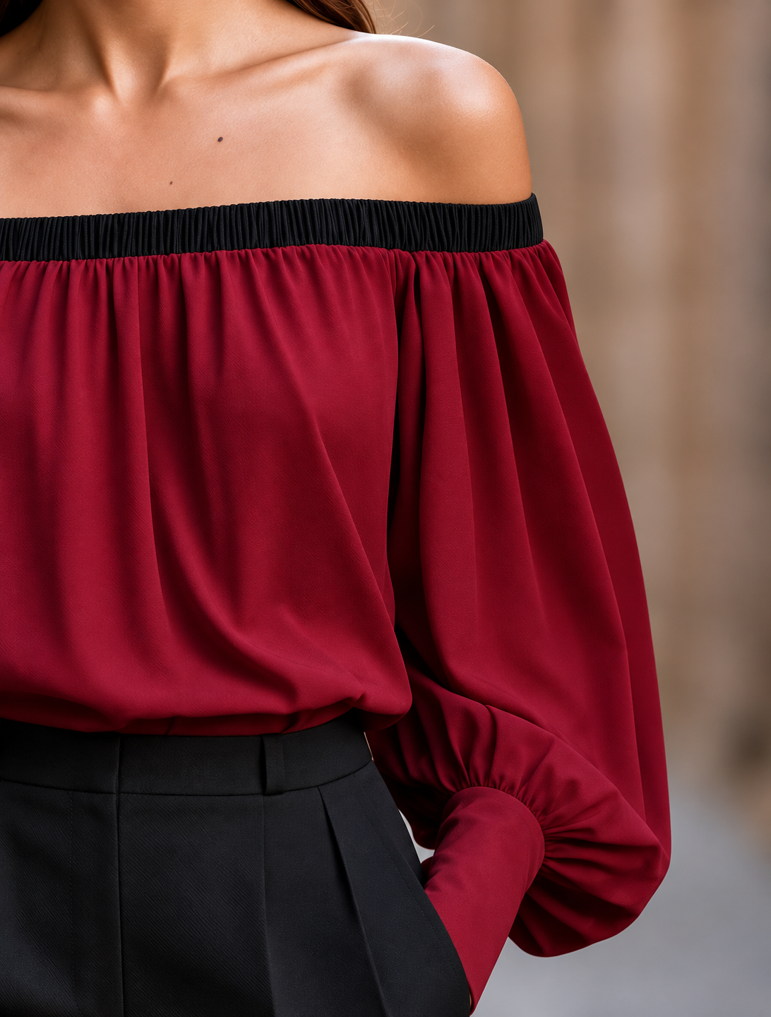 Off Shoulder Lantern Sleeve Blouse