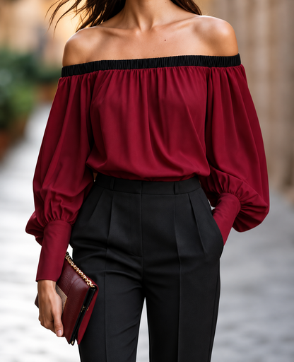 Off Shoulder Lantern Sleeve Blouse