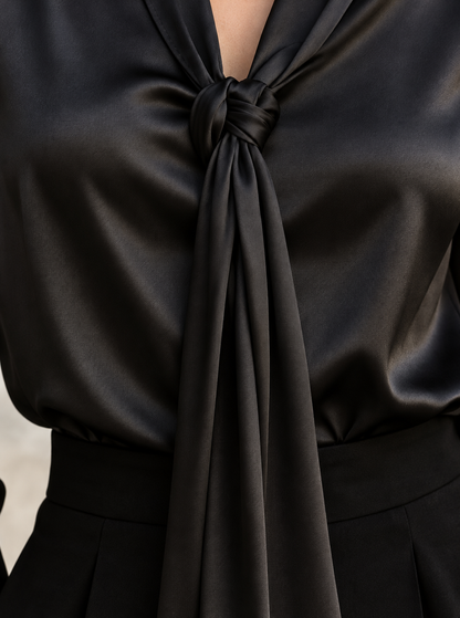 Front Tie Detail Satin Blouse
