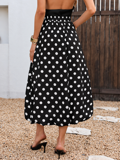High-Waisted Polka Dot A-Line Midi Skirt