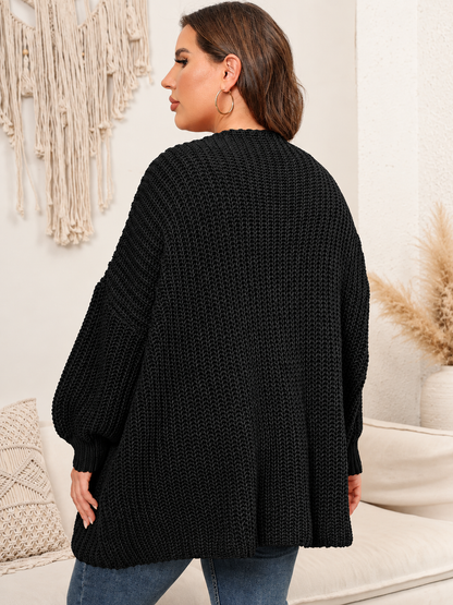 Plus Size Open Front Dropped Shoulder Knit Cardigan