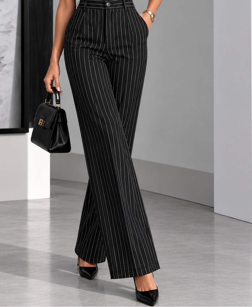 High-Waisted Striped Wide-Leg Pants
