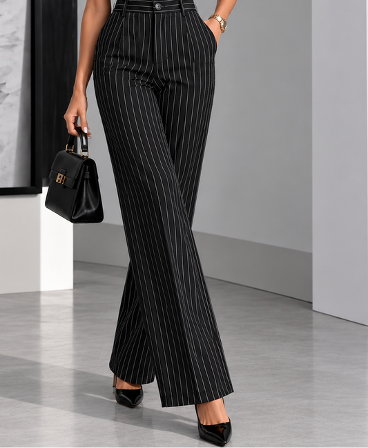 High-Waisted Striped Wide-Leg Pants