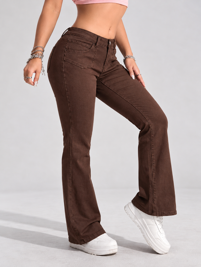 High-Waisted Flare Leg Jeans with Front Pockets