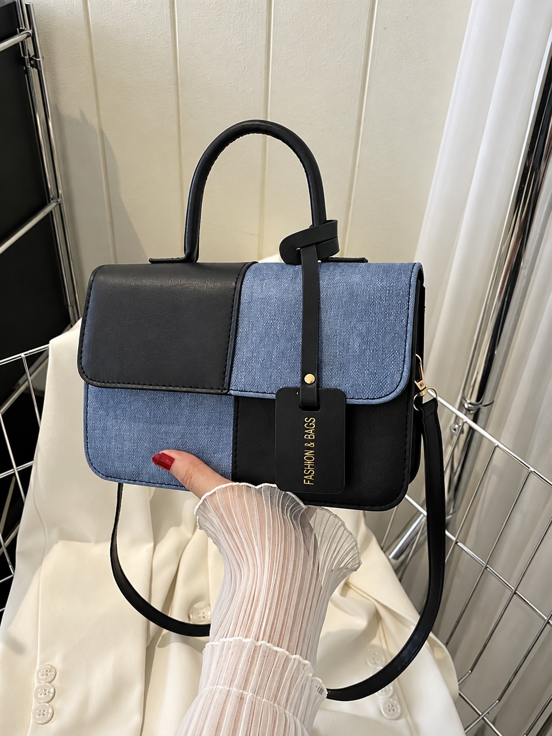 Two-Tone PU Leather Crossbody Bag