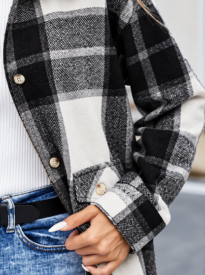 Plaid Button-Up Long Sleeve Shacket