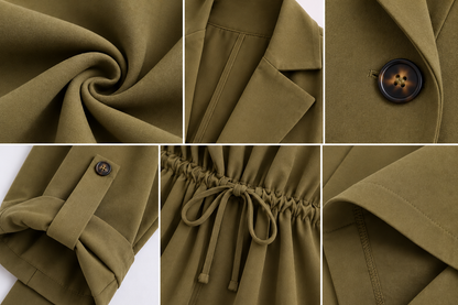 Honey Plus Size Lapel Collar Drawstring Roll-Tab Sleeve Trench Coat