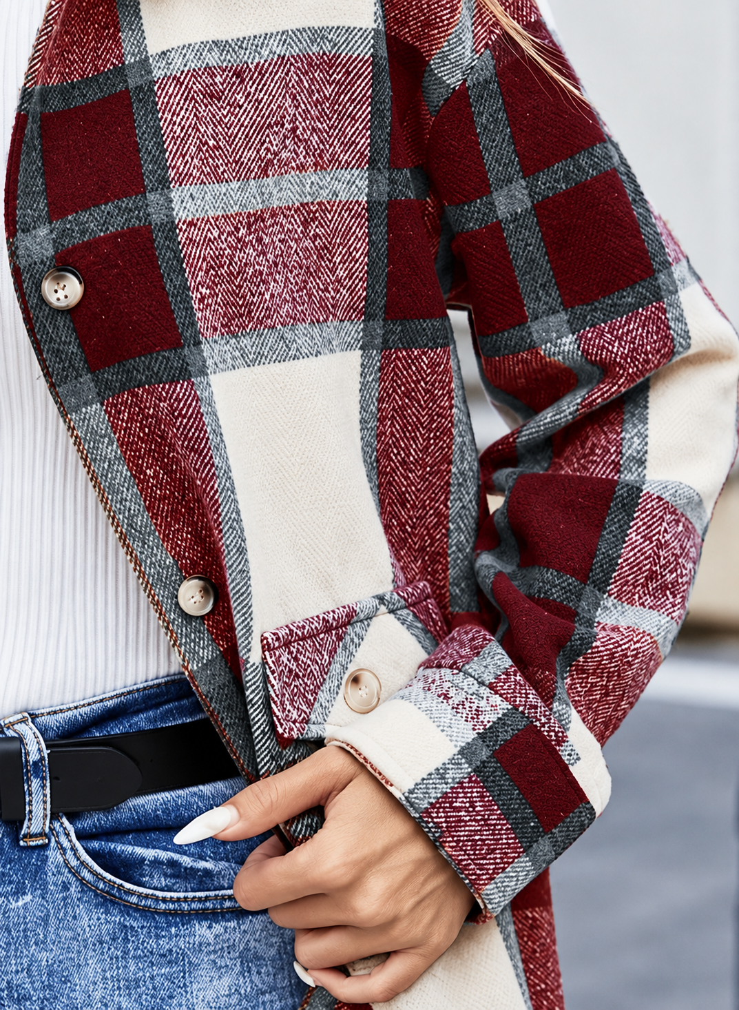 Plaid Button-Up Long Sleeve Shacket