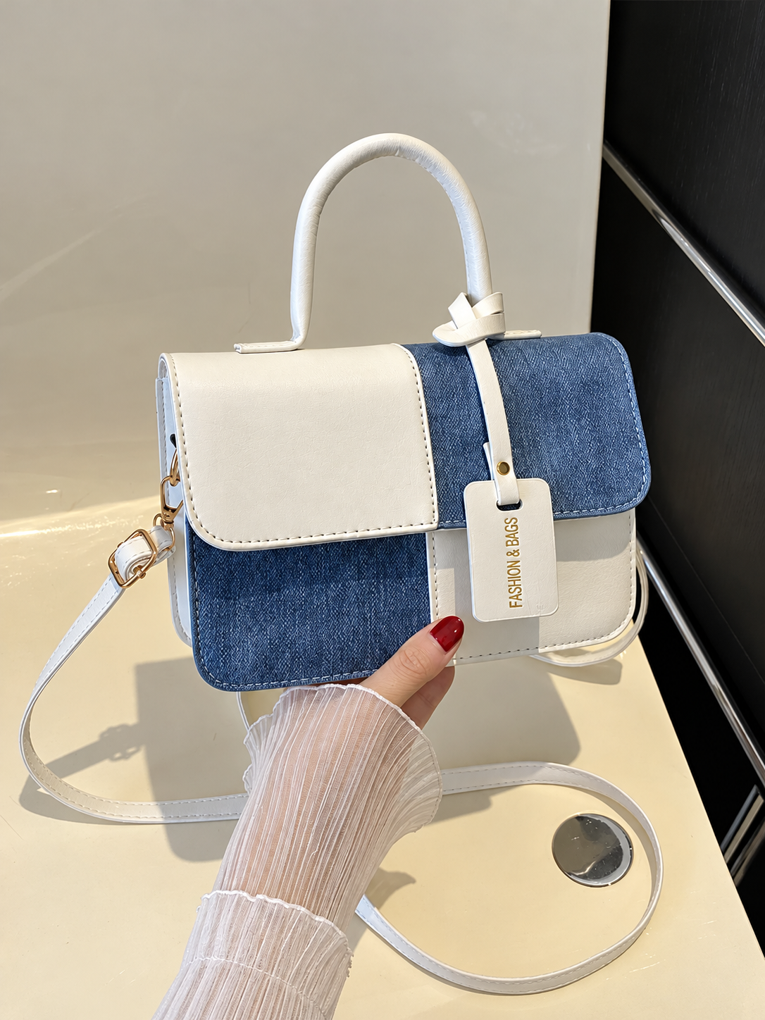 Two-Tone PU Leather Crossbody Bag