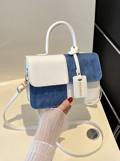 Two-Tone PU Leather Crossbody Bag