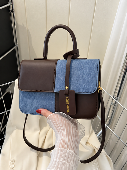 Two-Tone PU Leather Crossbody Bag