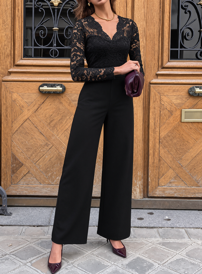 Lace Long Sleeve Wide-Leg Jumpsuit