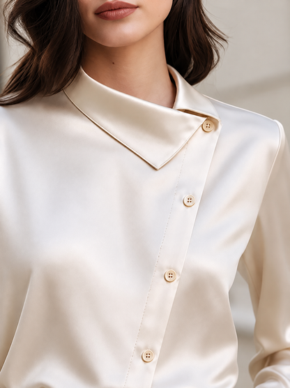 Asymmetric Collar Satin Blouse