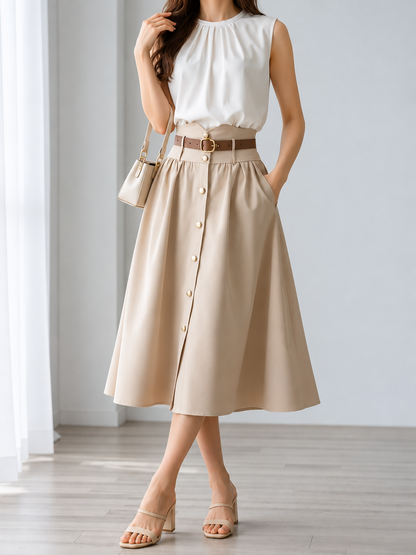 High-Waisted A-Line Midi Skirt