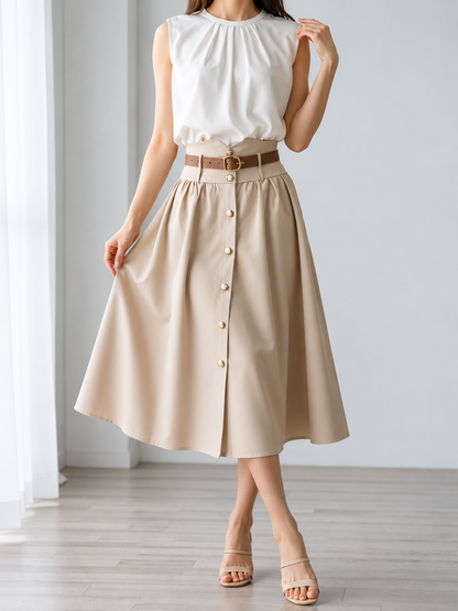 High-Waisted A-Line Midi Skirt
