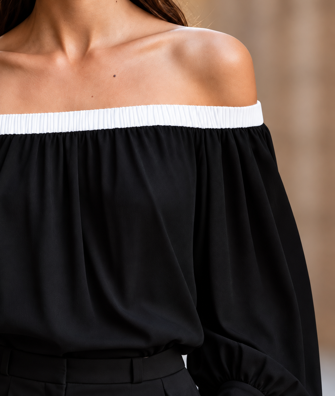 Off Shoulder Lantern Sleeve Blouse