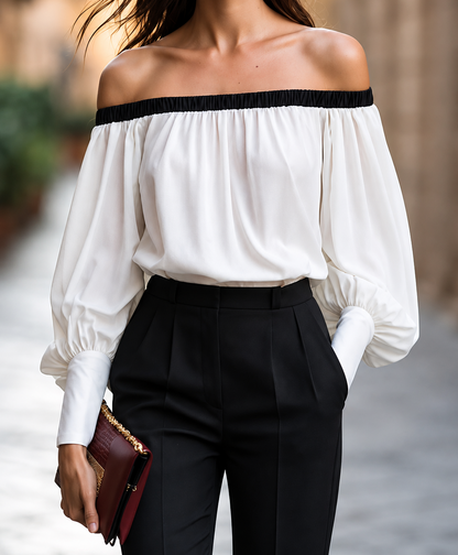 Off Shoulder Lantern Sleeve Blouse