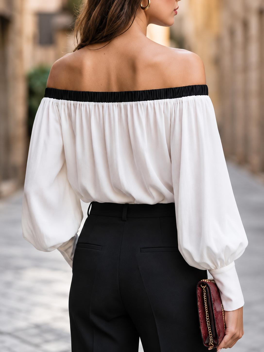 Off Shoulder Lantern Sleeve Blouse