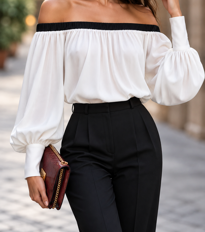 Off Shoulder Lantern Sleeve Blouse