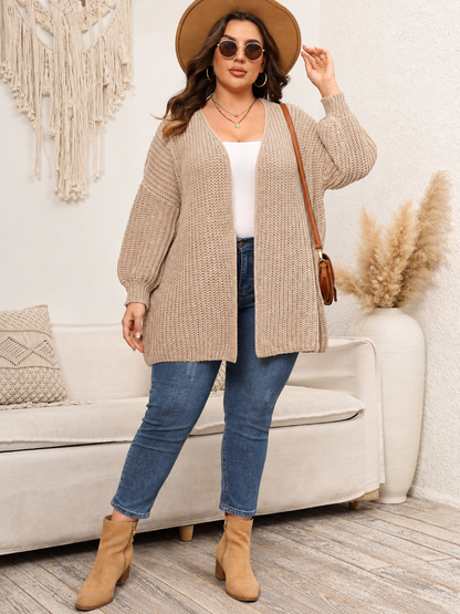 Plus Size Open Front Dropped Shoulder Knit Cardigan